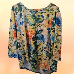 Alfred Dunner Women's PetireTropical Print Knit Top PXL